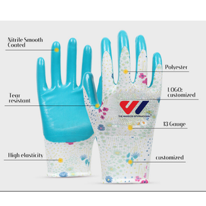 Gants de jardinage unisexes personnalisés TWI, gants de sécurité en polyester et nitrile de calibre 13 avec logo, protection élevée des mains et des bras, gants de travail - Product Image 2