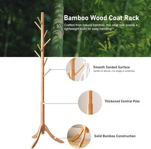 Multifunction Bamboo Coat Stand Tree Single Tier 8 Hooks Entryway Bedroom Kitchen Living Room Coat Racks <b>Space</b>-<b>Saving</b> <b>Hanger</b> - Product Image 3