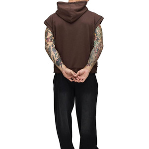 Sweat-shirt à capuche sans manches pour homme personnalisé, couleur unie, en molleton bouclette, coupe oversize, décontracté, pour l'automne, en coton tricoté - Product Image 2