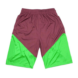 Shorts de sport pour hommes, violet et jaune, à blocs de couleur, séchage rapide, taille élastique, design géométrique à empiècements, taille mi-haute, en polyester tricoté - Product Image 5