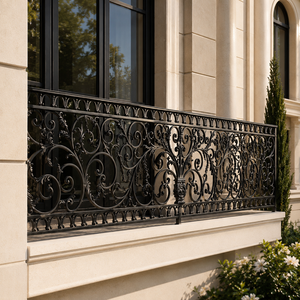 Luxury Black Wrought Iron Balcony Railing Ornamental Metal Balustrade Decorative Villa Terrace Guardrail Fence Design - Product Image 4