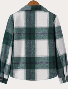 Chemise à manches longues boutonnée en flanelle de coton à carreaux vert et blanc unisexe pour l'automne, vêtement décontracté pour adultes - Product Image 2