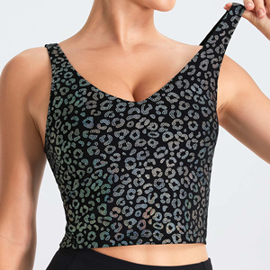 Camiseta sin mangas con cuello en V y estampado de leopardo negro para mujer, top corto sexy ajustado para mujer - Product Image 4