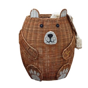 <b>Bear</b> Rattan Storage Basket with Lid Brown Woven Animal Shaped Toy Organizer Bin <b>Cute</b> Teddy <b>Bear</b> Nursery Hamper - Product Image 4