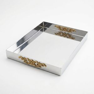 Bandeja Rectangular de Servicio Hecha a Mano de Acero Inoxidable SS304 de 28 cm con Esquinas Pulidas a Espejo, Bandeja de Servicio para Decoración del Hogar, Hotel, Mesa de Boda - Product Image 3