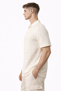 T-shirt polo texturé en jacquard pour homme, à manches courtes, col classique, décontracté, été, meilleur prix - Product Image 2