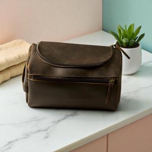 Genuine Leather Toiletry Bag <b>Mens</b> Dopp Kit Travel Wash Bag Shaving Kit <b>Pouch</b> Waterproof Interior Custom Logo TYG-0208 - Product Image 1