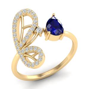 Anillos REYES de Oro Sólido de 14K de Primera Calidad con Zafiro Azul Corte Pera de 0.75 Quilates para Mujer, Joyería de Moissanita con Certificación GRA - Product Image 2