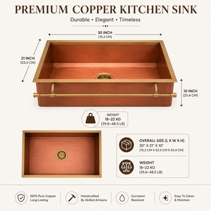 Handmade Pure Copper Farmhouse <b>Kitchen</b> Sink with Brass Front Rail <b>Apron</b> Front Single Bowl Copper <b>Kitchen</b> Sink Luxury Wash Basin - Product Image 6