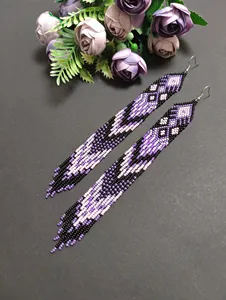 Pendientes largos de moda de alta calidad, pendientes bohemios con flecos, pendientes étnicos, pendientes morados y negros, pendientes adornados PARA CUMPLEAÑOS - Product Image 6