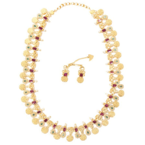 Women's Semi Bridal Wedding Brass Oxidized Polish Gold Plated Zircon Necklace and Earring Set - Product Image 2