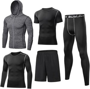 Conjunto Deportivo para Hombre, Sudadera con Capucha, Camiseta, Pantalones Cortos y Largos, Secado Rápido, Transpirable, Corte Ajustado, Color Sólido, Tejido de Punto, Spandex, Poliéster - Product Image 1