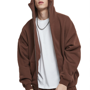 Sweat-shirt à capuche zippé noir pour homme, coupe ample, couleur unie, coton French Terry, décontracté, pour l'automne - Product Image 3
