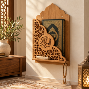 Support mural pour Coran en résine artisanale avec motif en treillis islamique et calligraphie arabe dorée, vente en gros OEM ODM - Product Image 4