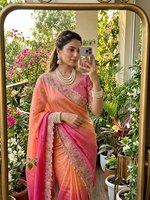 Sari en satin spécial festival, sari en satin royal avec broderie, sari en satin classique de créateur, sari en satin élégant pour soirée