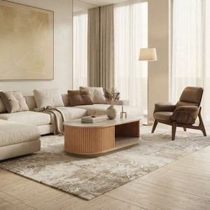 Modern Oval Wood <b>Coffee</b> <b>Table</b> With Open Shelf Storage Midcentury Living Room Furniture - Product Image 1