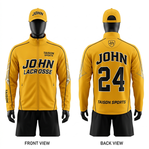 เสื้อแจ็คเก็ตฝึกซ้อมลาครอสสำหรับผู้ชาย ผ้าโพลีเอสเตอร์อินเตอร์ล็อค 280 กรัม ระบายอากาศได้ดี ซับเหงื่อ สีส้ม พร้อมสีขาวและสีดำ - Product Image 3
