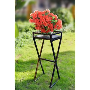 35.5 \ "lastra di pietra grigia con pianta in metallo nero/oro elegante ornamento da giardino - Product Image 2
