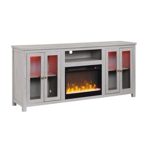 Mueble para TV Ellington de 70 Pulgadas con Chimenea, Color Gris Claro, con Gabinetes con Luces LED, Estantes y Calefactor - Product Image 2
