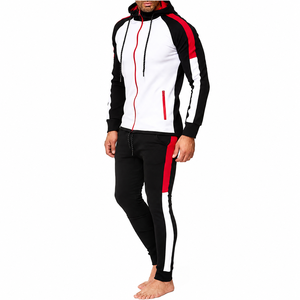 Conjunto Deportivo para Hombre con Capucha y Bloques de Color Rojo y Negro, Sudadera con Cremallera Completa y Bolsillos Laterales, Ropa Deportiva Casual - Product Image 4