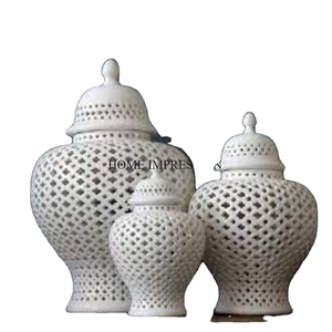 Set of 3 Customized Size and Logo Available Fully White Color Powder Coated Metal Ginger <b>Jar</b> From India in Competitive Price - Product Image 1