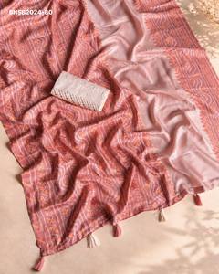 Sari de lino Kota de buena calidad con estampado Bandhani y borlas a juego en el pallu, blusa con trabajo de lentejuelas, proveedor indio. - Product Image 6