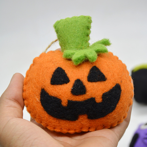 Handmade Wool <b>Felt</b> Halloween Pumpkin Ornament Set of 3 – Eco-Friendly Jack O' Lantern Hanging Decorations - Product Image 2