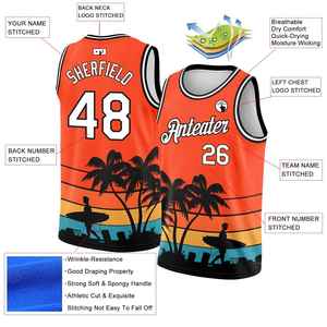 Maillot de basket personnalisé avec lettres et numéros blancs en relief, design imprimé à l'avant pour vêtements d'équipe, vêtements de sport, OEM ODM - Product Image 2