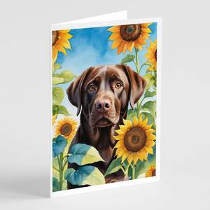 Lunatique Labrador Retriever en tournesols A7 Cartes de vœux Pack de 8 cartes vierges avec enveloppes Taille 5x7 - Product Image 1