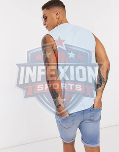 เสื้อกล้ามผู้ชายสีฟ้าอ่อน คอกลม แบบลำลอง ผ้าถัก สีพื้น - Product Image 2