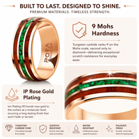 Bague de mariage pour homme en carbure de tungstène or rose 8 mm avec incrustation bois de fût de whisky et malachite, ajustement confortable, vente en gros