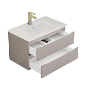 Mobile Bagno Sospeso da 32 Pollici con Doppio Cassetto, Ante Arrotondate, Sistema Soft-Close, Lavabo in Ceramica, Nessun Montaggio Hardware Richiesto - Product Image 4