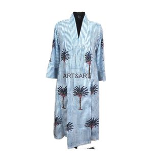 เดรสผ้าฝ้ายพิมพ์ลายบล็อกด้วยมือหรูหราของผู้หญิงเดรสผู้หญิงมีลวดลายแมกซี่ขนาดพลัสไซส์ออกแบบได้ตามต้องการ - Product Image 1