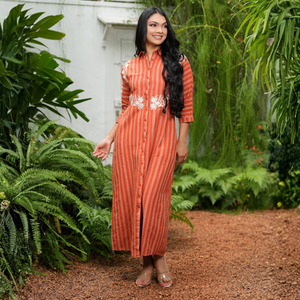 Robe maxi élégante pour femmes en coton et lin orange - Product Image 2