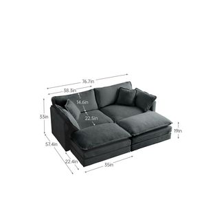 Set Divano Componibile Imbottito 4 Pezzi: 1 Divano a 2 Posti e 2 Pouf per Soggiorno - Product Image 3