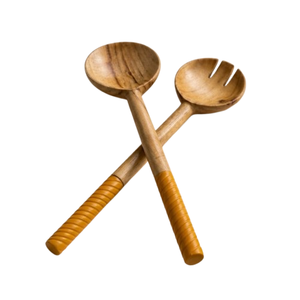 Venta al por mayor de utensilios ecológicos de madera para ensalada con logotipo personalizado, juego de cuchara y tenedor de madera hechos a mano para restaurante y hotel en oferta. - Product Image 4