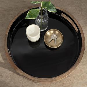 Plateau rond en bois moderne personnalisé, polyvalent, en bois de manguier, finition naturelle, accents noirs, pour la décoration de style farmhouse, plateau de service, utilisations multiples - Product Image 5