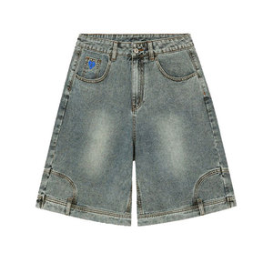 กางเกงยีนส์ขาสั้นคุณภาพสูง ผ้าฝ้าย 100% ล้างสีแบบแอซิดวอช พิมพ์ลาย 3 มิติ สไตล์สตรีทแวร์ ขาดๆ แบบยูนิเซ็กซ์ สีซีด - Product Image 5