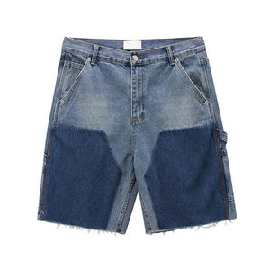 Shorts en jean vintage streetwear pour homme, design croix en cristal, tendances délavées, avec strass - Product Image 3