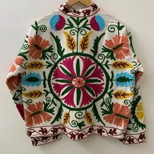 Velvet Floral Suzani Embroidered Jacket Uzbek Folk Festival <b>Coat</b> with Cotton Filling for Bomber Duster Outerwear At Cheap Price - Product Image 2