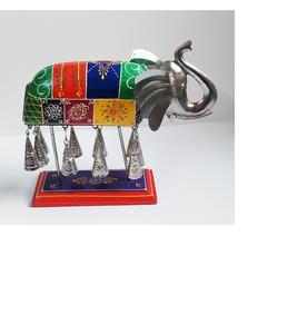 Modern Indian Art Theme <b>Elephant</b> with Bells Lucky Hand Painted for Home Dining <b>Table</b> Guest Room Office Desk Decor at Bulk Price - Product Image 5