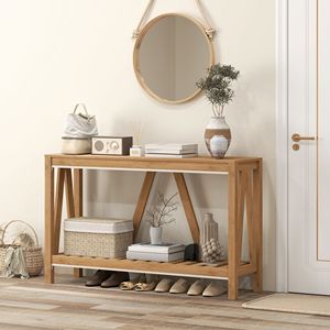 Consolle Rustica Marrone con Ripiano Portaoggetti per Ingresso e Uso Alberghiero - Product Image 2