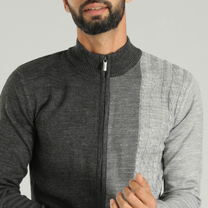 Cardigan tricoté ajusté pour homme, col montant décontracté, fermeture éclair intégrale, en acrylique et laine, idéal pour l'hiver - Product Image 5