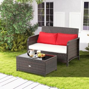Set Divanetto a 2 Posti in Vimini con Tavolino da Caffè - Collezione Arredamento da Giardino - Product Image 1
