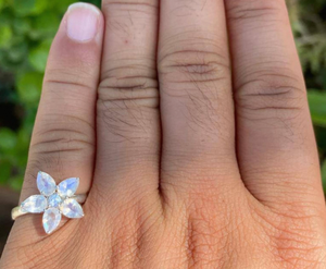 Flower Shape <b>Opal</b> Gemstone <b>Ring</b> in 925 <b>Silver</b> Prong Setting Romantic Style Women's Everyday Wear Jewelry - Product Image 5