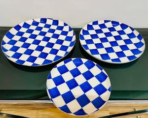 Blue & White Checkered <b>Dinnerware</b> <b>Set</b> Serving Bowls, Plates & Storage Jar Durable Food Grade Tableware <b>Set</b> for Home & Restaurant - Product Image 2