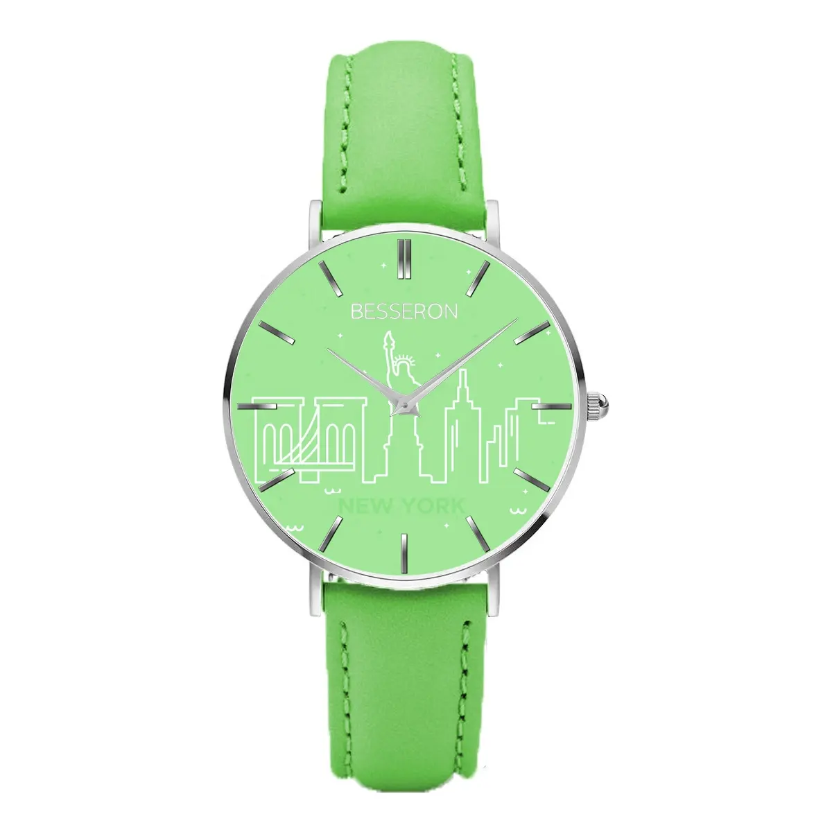 Reloj de acero inoxidable de tres manecillas de etiqueta privada COEM, reloj de cuarzo verde fluorescente con lector fácil, logotipo personalizado, reloj de personas de EE. UU.