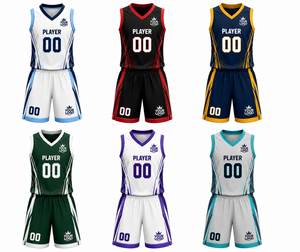 Ensemble d'uniformes de basketball personnalisés sublimés, blanc et bleu, maillot sans manches et short, unisexe adulte, anti-transpiration, 100% polyester - Product Image 6