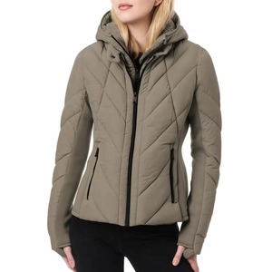 Women's <b>Quilted</b> Hooded Jacket With Zip Closure Full Sleeve Winter Wear Solid Color Polyester <b>Wadding</b> Warm Coat - Product Image 1
