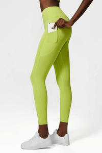 Women's Yoga <b>Leggings</b> 28 Inches High-Waist Tummy Control Quick Dry Solid Anti-Odor Custom Logo <b>Workout</b> Pants <b>Pockets</b> - Product Image 4